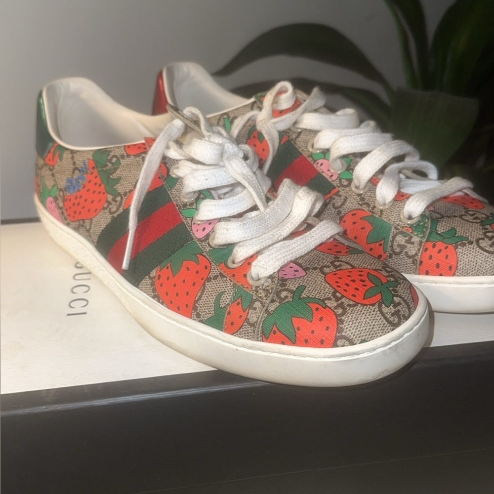 Gucci Red and White Sneakers with Iconic Design